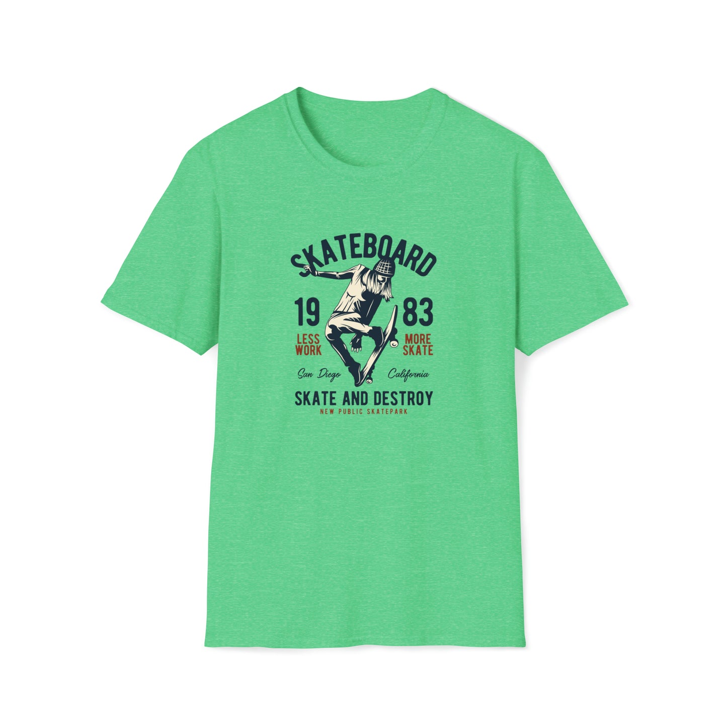 Skateboard Skate and Destroy |Beach Lifestyle Shirts | Summer Vibe Apparel Heather Irish Green