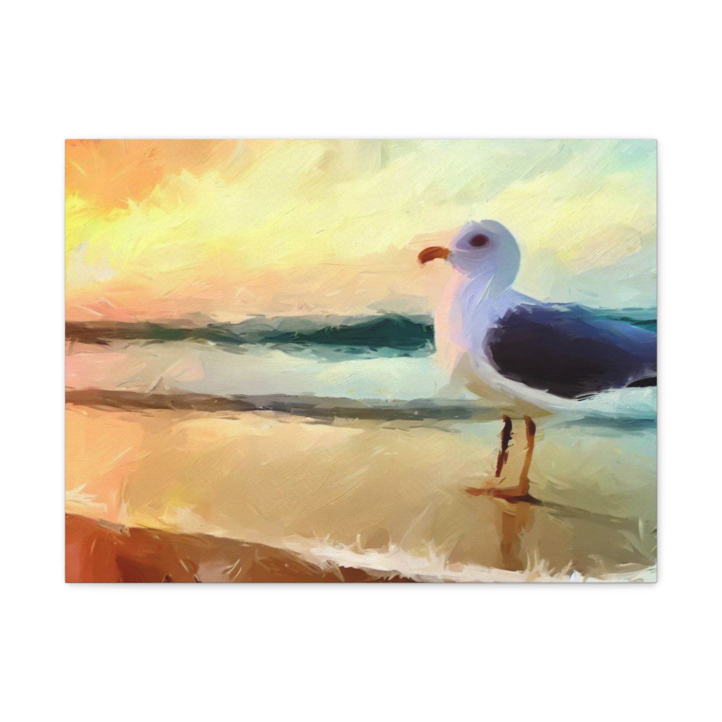 Seagull Beach, Beach wall art, Ocean wall art, Canvas Gallery Wraps 24″ x 18″ Premium Gallery Wraps (1.25″)