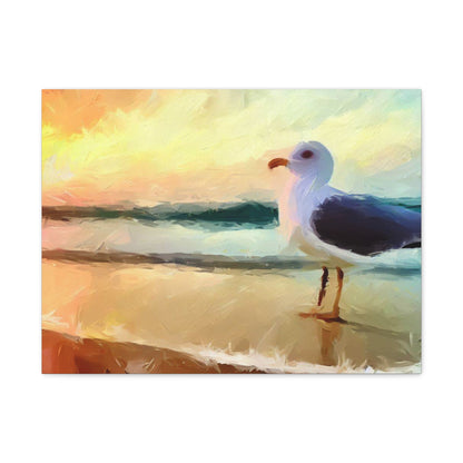 Seagull Beach, Beach wall art, Ocean wall art, Canvas Gallery Wraps 24″ x 18″ Premium Gallery Wraps (1.25″)