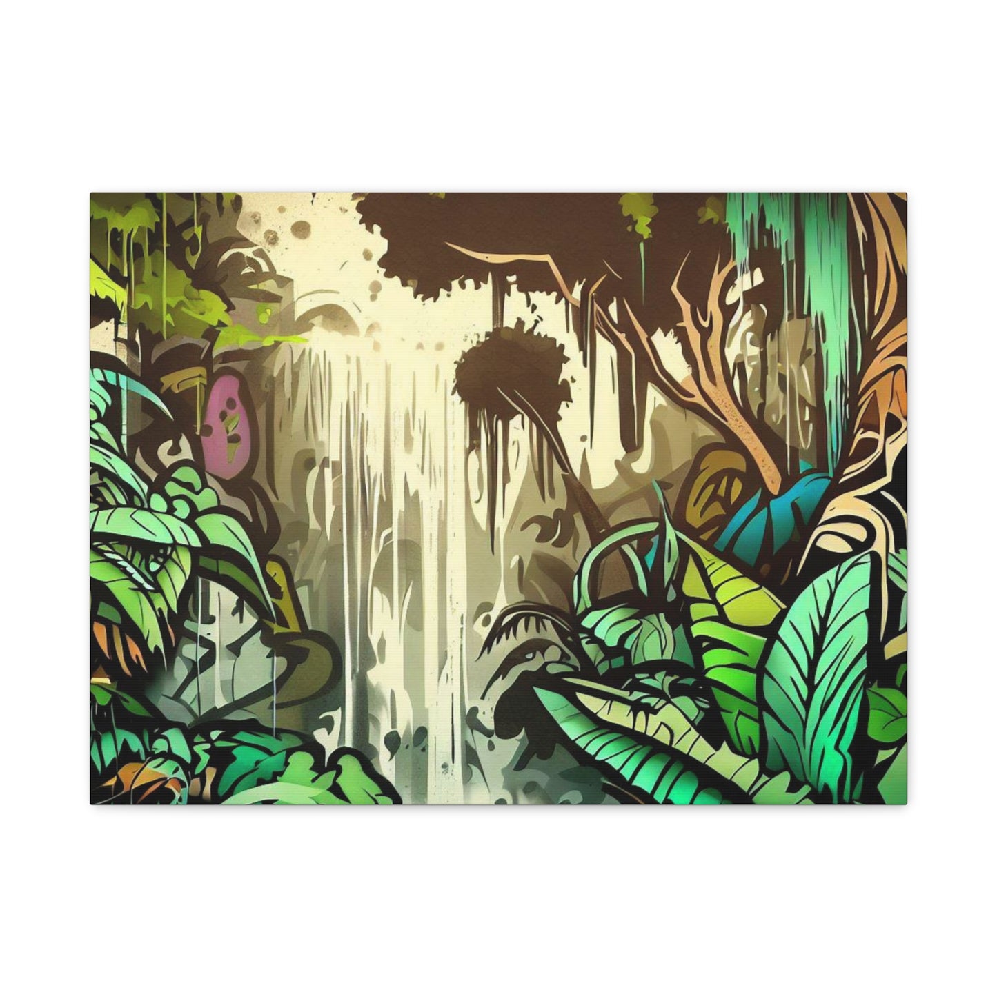 Jungle Waterfall, Rainforest Waterfall, Graffiti-inspired home decor, Modern street art prints, Graffiti wall art, Street art canvas art, Graffiti artist prints