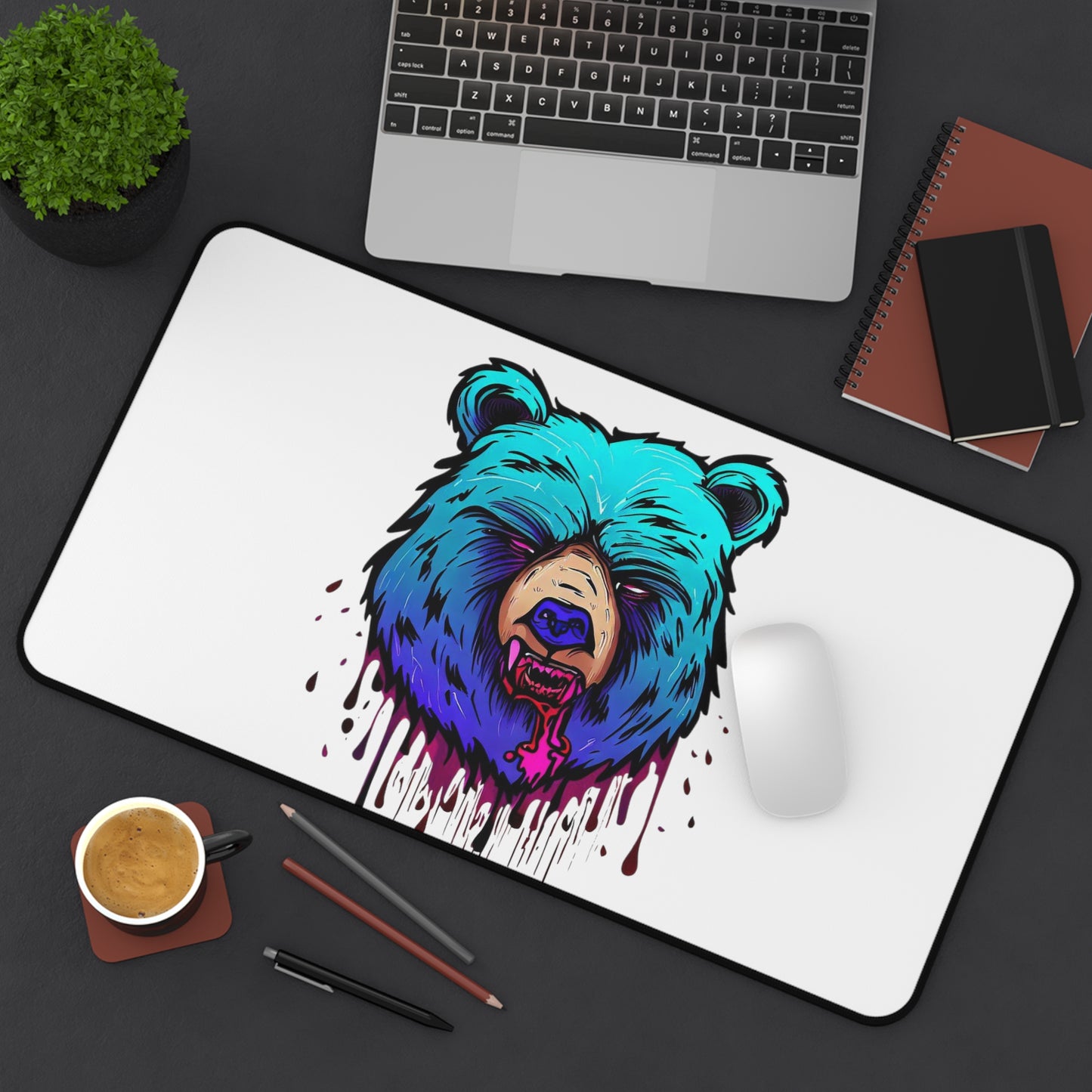 Graffiti mouse pad, Bear mouse pad, urban art Desk Mat, blue - SaviTraviDesigns