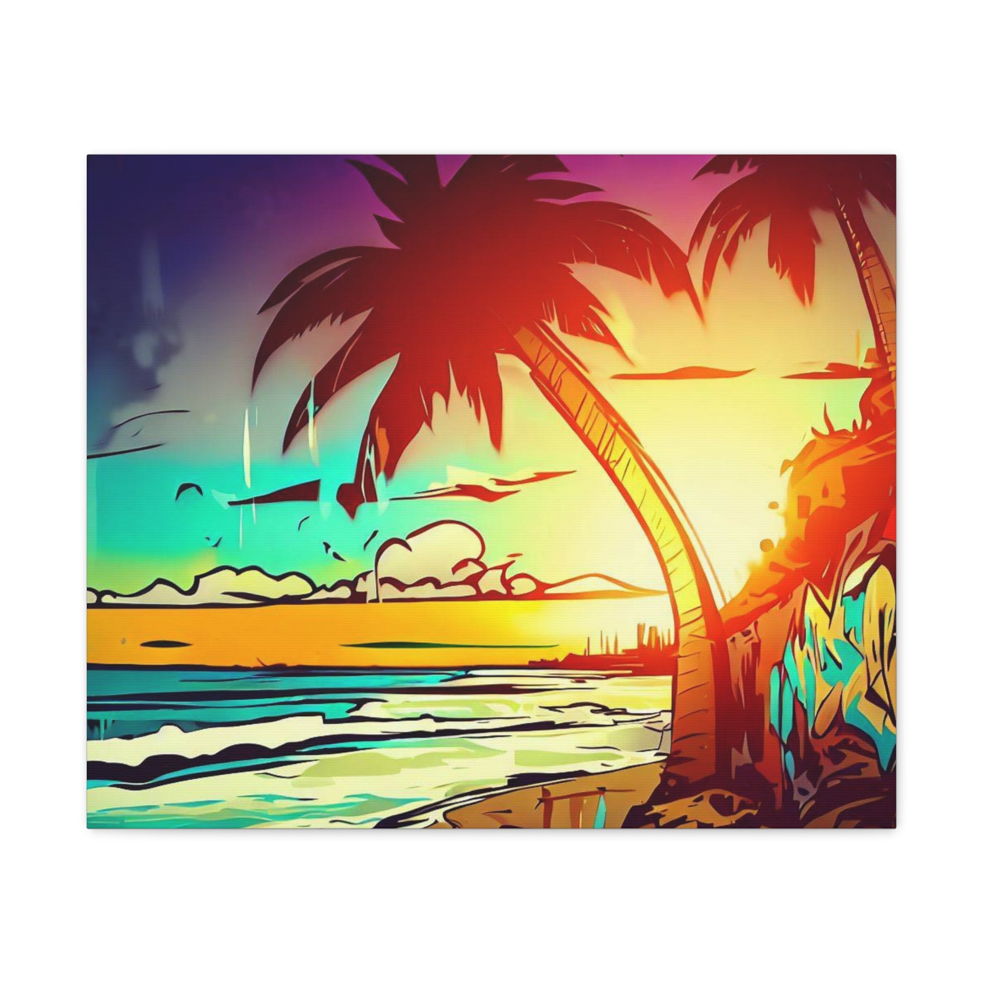 Graffiti Palm Tree, Sunset Beach, Graffiti art prints, Street art canvas, Urban art decor, Graffiti-style wall art, Graffiti canvas prints, Street art posters