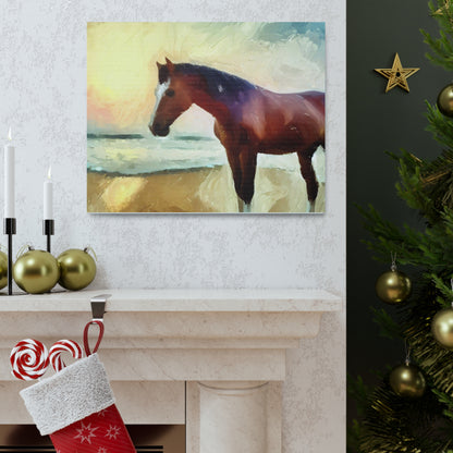 Horse wall art, beach wall art, ocean art, Canvas Gallery Wraps, Horse Beach, Sunset Beach - SaviTraviDesigns