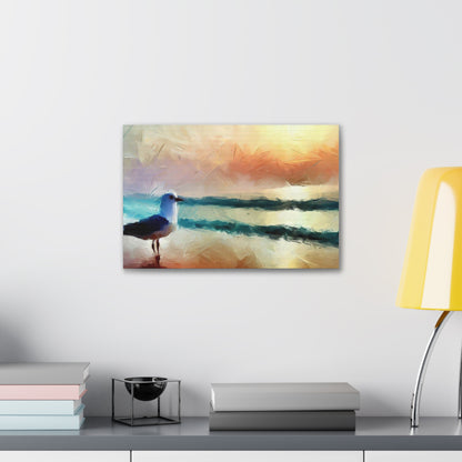 Sunset wall art, beach wall art, ocean art, Canvas Gallery Wraps, Seagull Beach