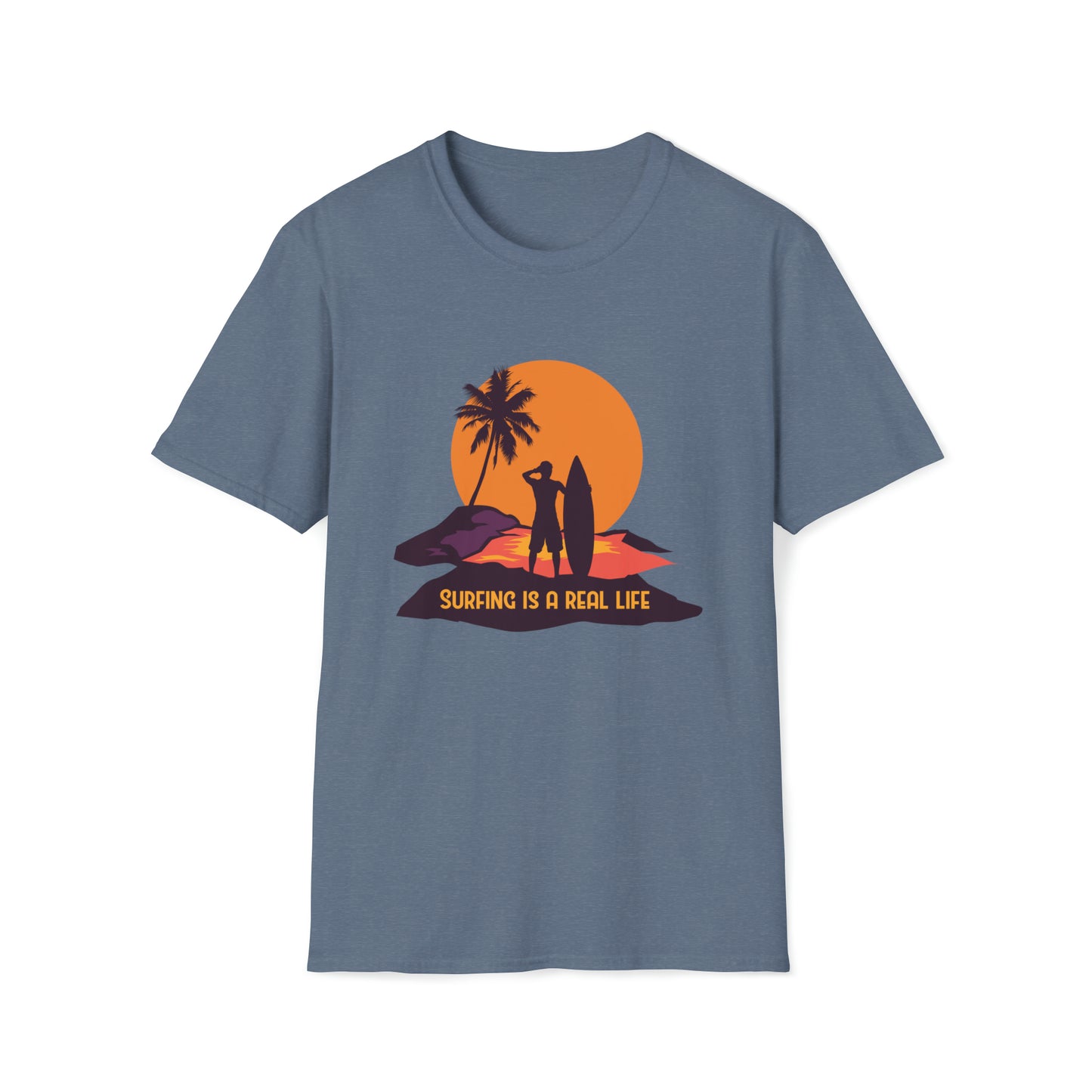 Surfing is Real Life |Beach Lifestyle Shirts | Summer Vibe Apparel Heather Indigo