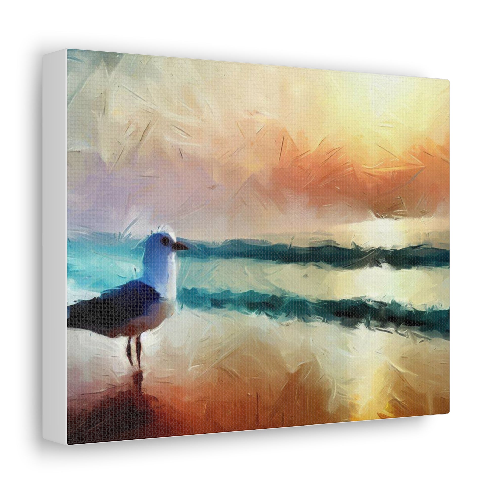 Sunset wall art, beach wall art, ocean art, Canvas Gallery Wraps, Seagull Beach