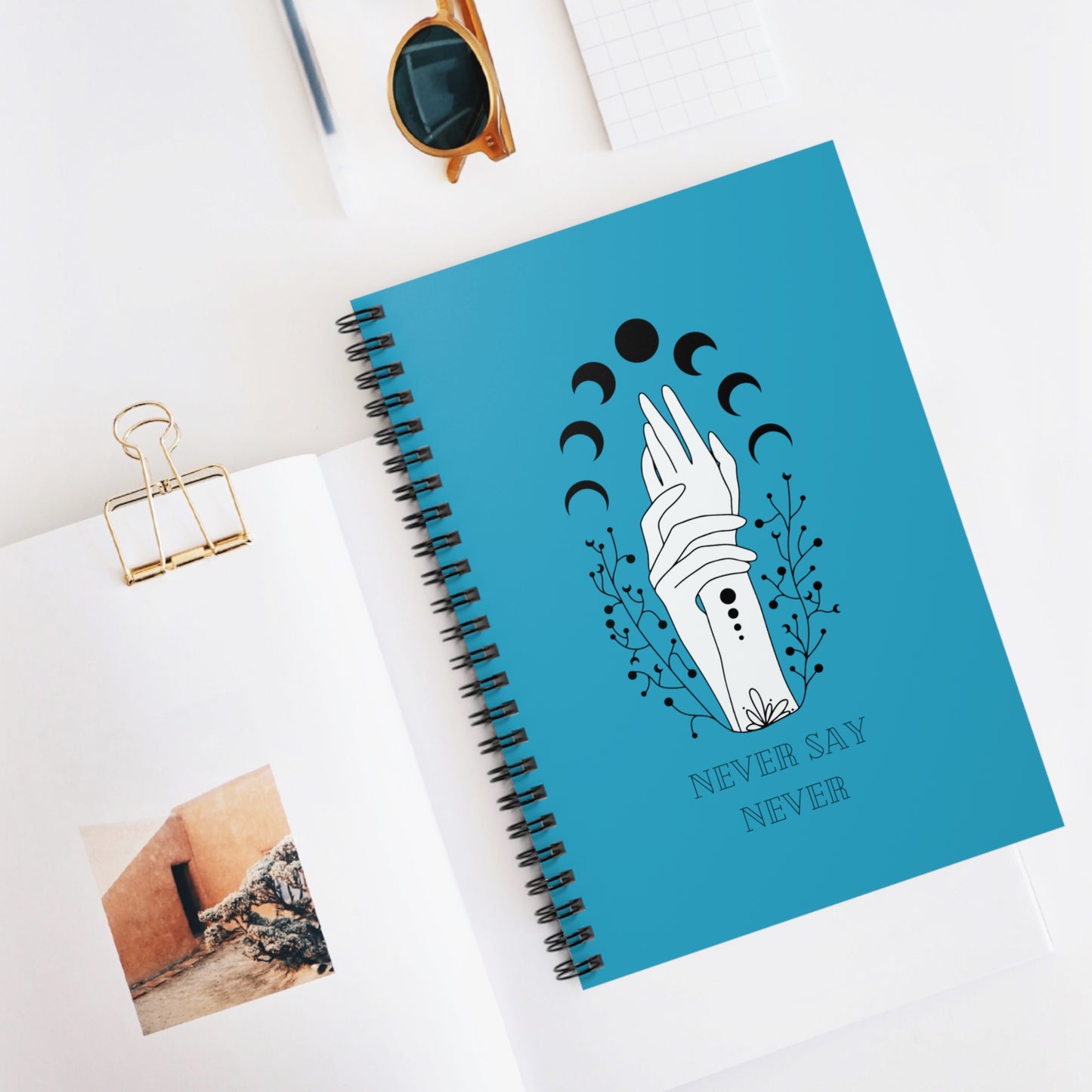 Geometric Elegance, Design Notebook, Spiral Notebook, Ruled Line Blue - SaviTraviDesigns