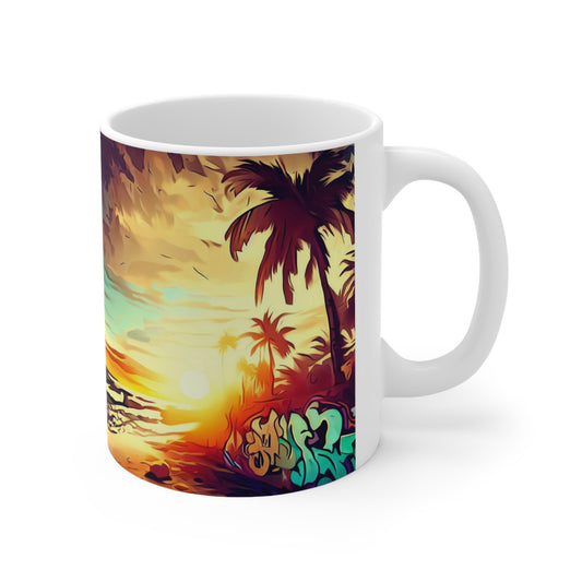 Sunset Mug, Graffiti Mug, Personalized Mug Designs, Creative Coffee Cups, Unique Mug Artwork, Printed Coffee Mugs, Artist-Designed Mugs - SaviTraviDesigns