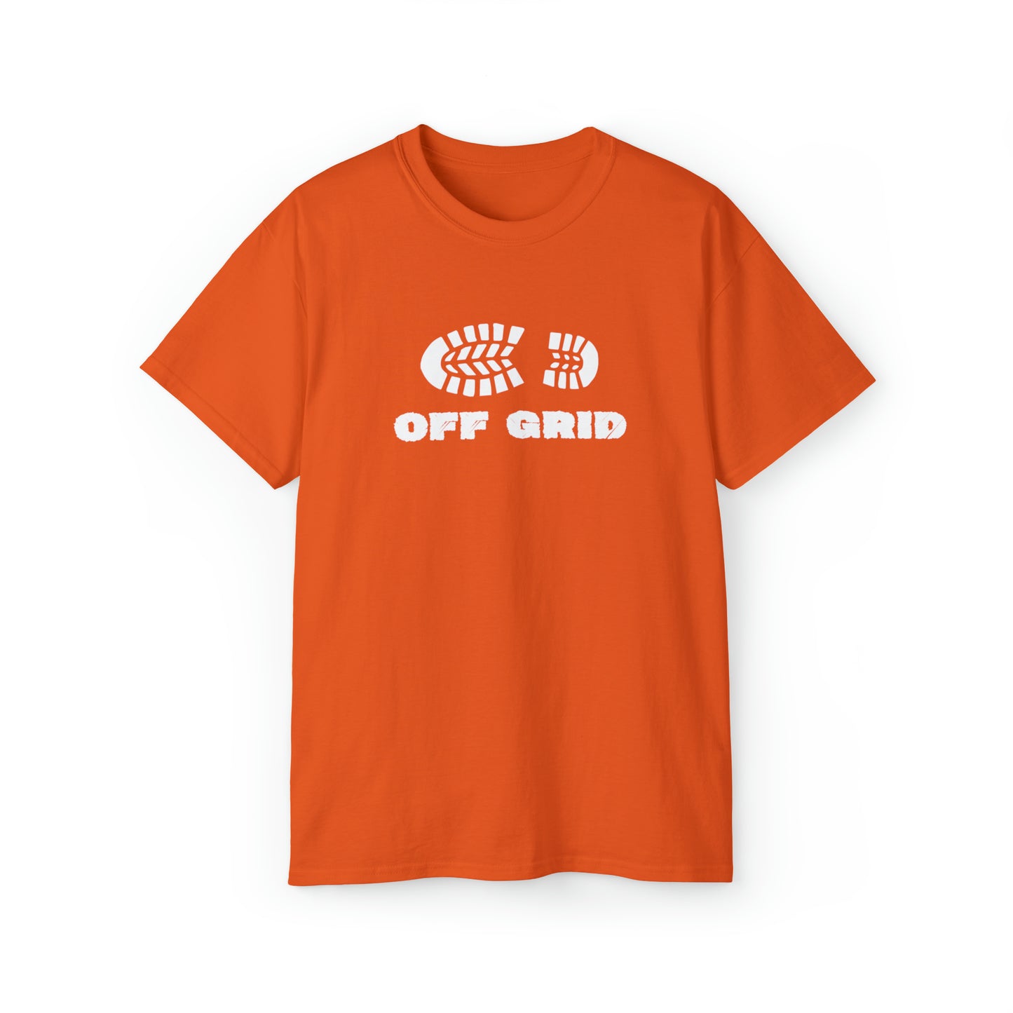 Off Grid Boot Print | Hiking & Camping Tee | Nature-Inspired Outdoor Apparel Orange