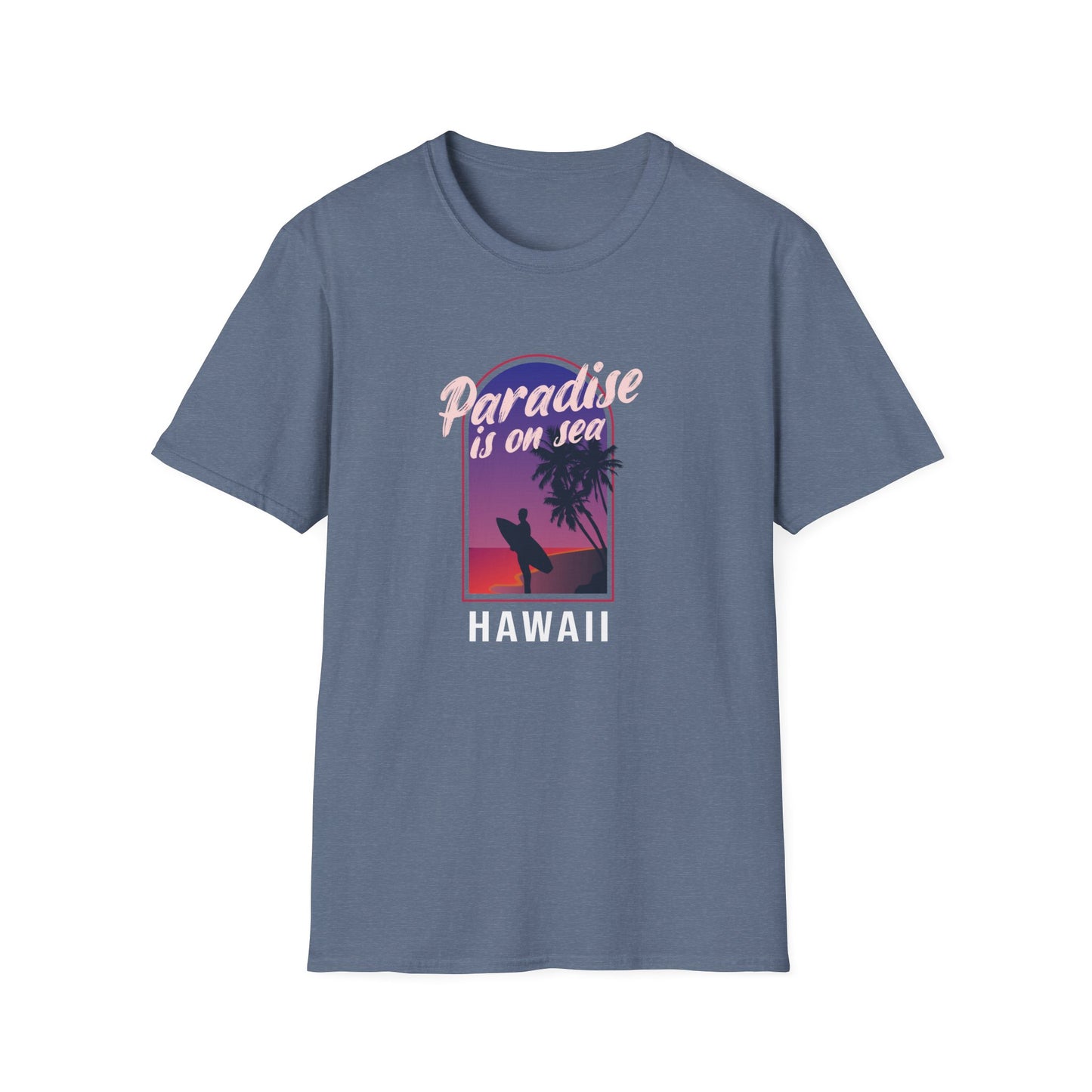 Paradise Is In Hawaii Beachwear Graphic T Shirt Heather Indigo