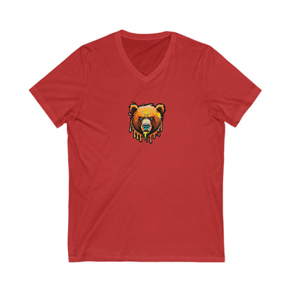 Orange Bear Shirt, Graffiti Graphic Shirt, Street Art, Urban Art, Unisex Jersey Short Sleeve V-Neck Tee Red