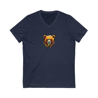 Orange Bear Shirt, Graffiti Graphic Shirt, Street Art, Urban Art, Unisex Jersey Short Sleeve V-Neck Tee Navy