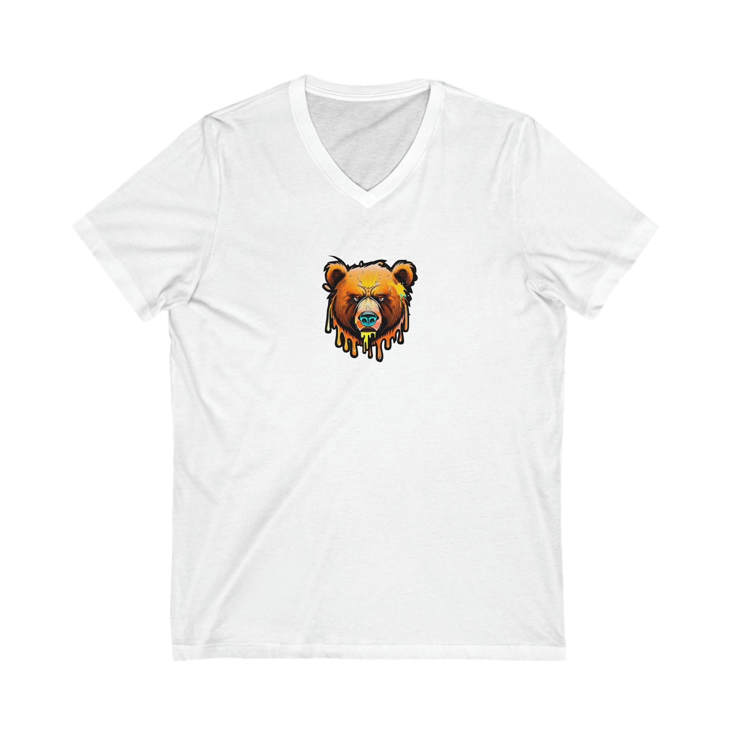 Orange Bear Shirt, Graffiti Graphic Shirt, Street Art, Urban Art, Unisex Jersey Short Sleeve V-Neck Tee White