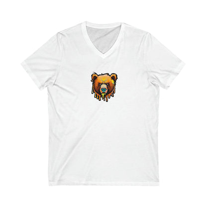 Orange Bear Shirt, Graffiti Graphic Shirt, Street Art, Urban Art, Unisex Jersey Short Sleeve V-Neck Tee White