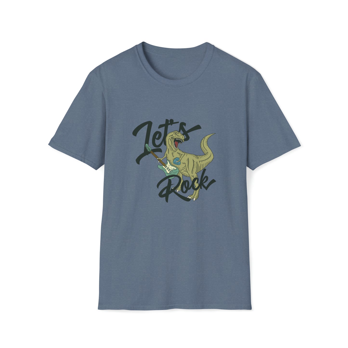 Lets Rock Dino Rockstar |Beach Lifestyle Shirts | Summer Vibe Apparel Heather Indigo