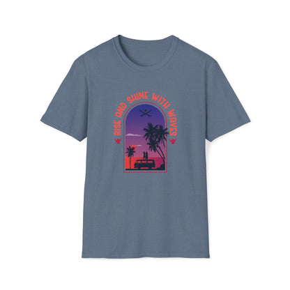 Rise and Shine With Waves |Beach Lifestyle Shirts | Summer Vibe Apparel Heather Indigo