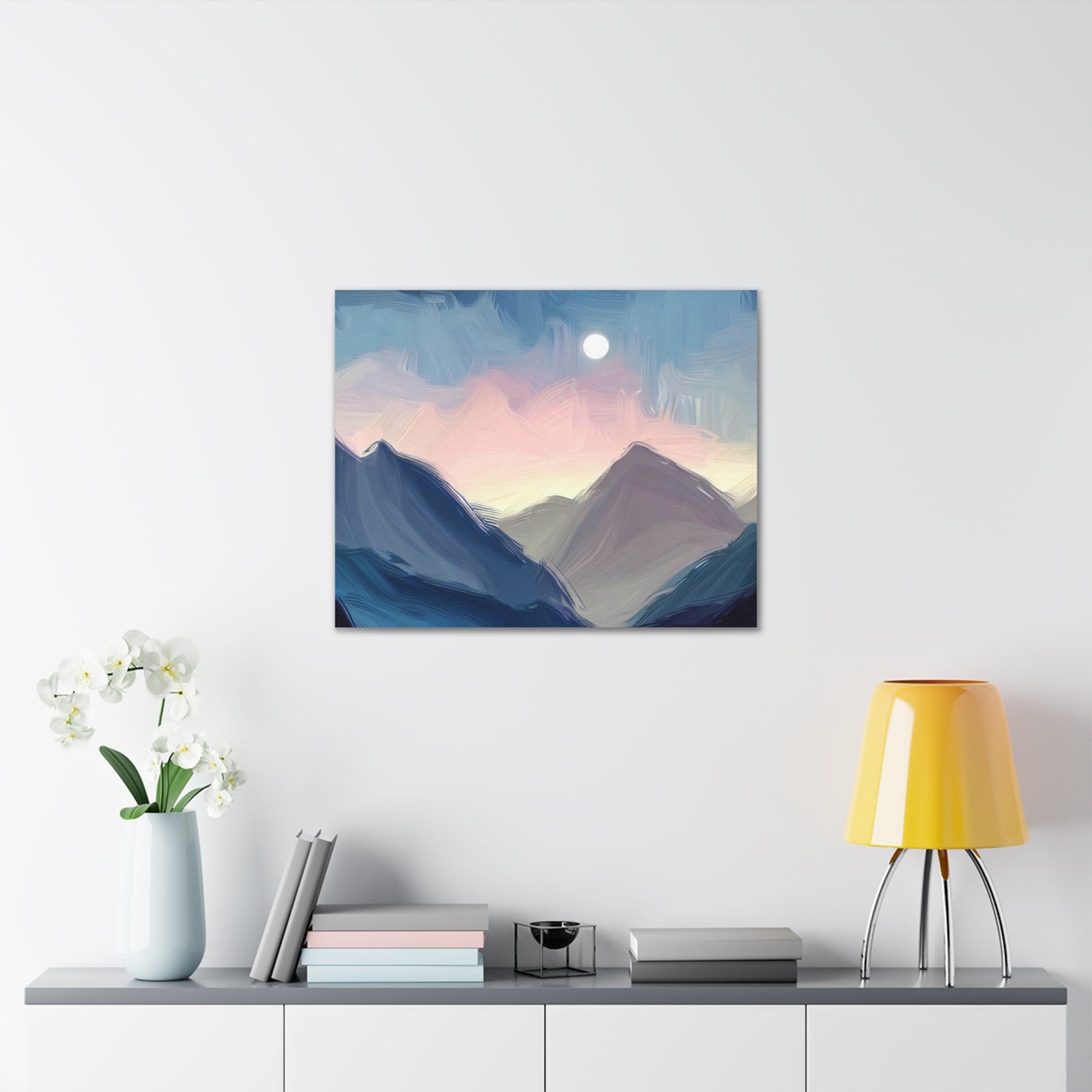 Mountain Wall Art, Moon Wall Art, Canvas Gallery Wraps, Moon Over Mountains