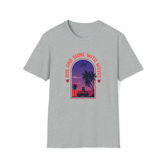 Rise and Shine With Waves |Beach Lifestyle Shirts | Summer Vibe Apparel Sport Grey