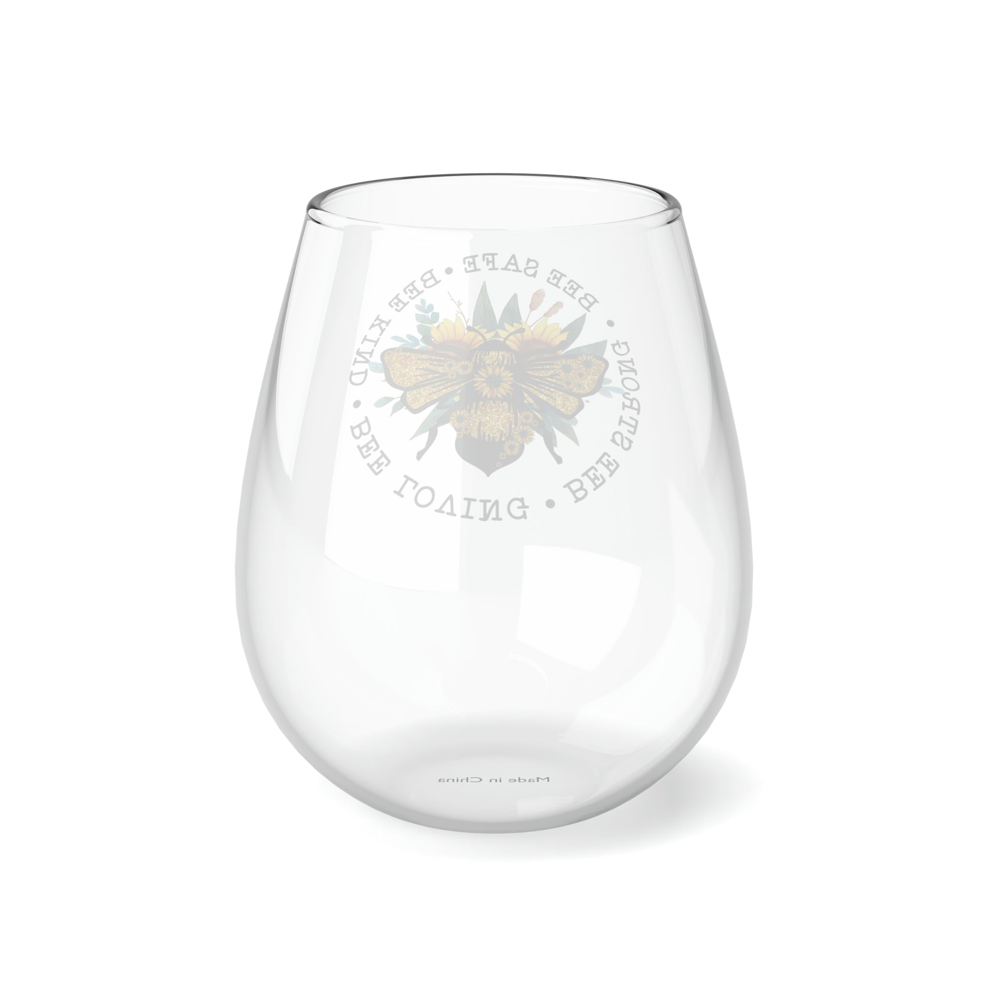 Bee Strong, Bee Wine Glass, Wine Lover stemless, Unique stemless wine glass, Trendy wine glass, Wine glass gift, Stemless Wine Glass - SaviTraviDesigns