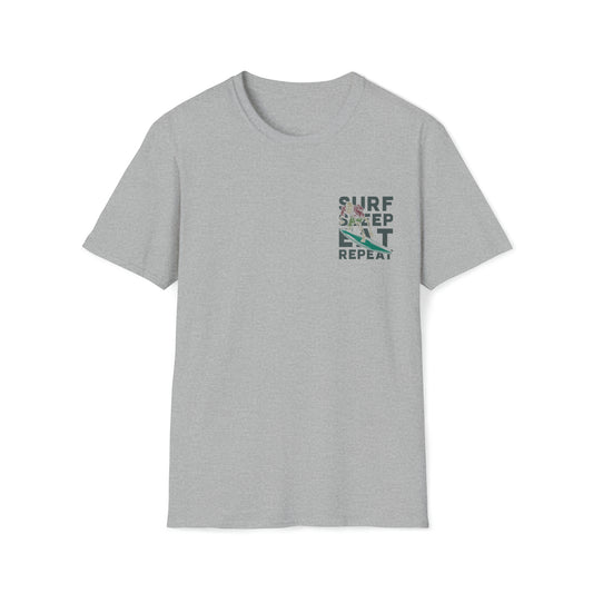 Surf Sleep Eat Repeat, Beachwear Graphics, Tropical T-Shirt Designs, Ocean-Inspired Shirts, Surfing Graphics, Sun and Sand Apparel, Summer Wardrobe Essentials - SaviTraviDesigns