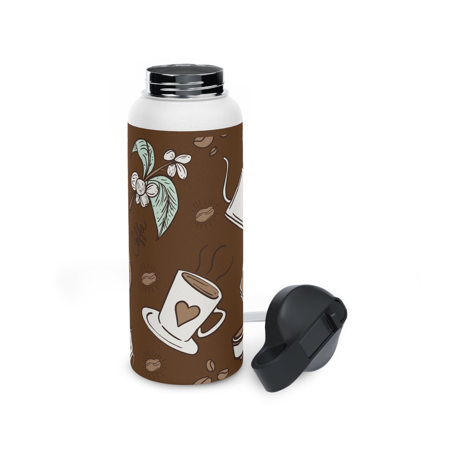 Coffee water bottle, Design water bottle, Stainless Steel Water Bottle, Standard Lid - SaviTraviDesigns