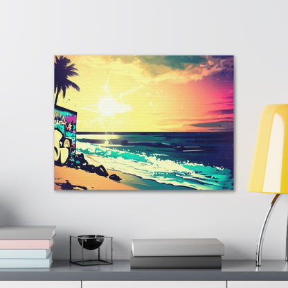 Beach Sunset, Sunset Hut, Graffiti-inspired home decor, Modern street art prints, Graffiti wall art, Street art canvas art, Graffiti artist prints - SaviTraviDesigns