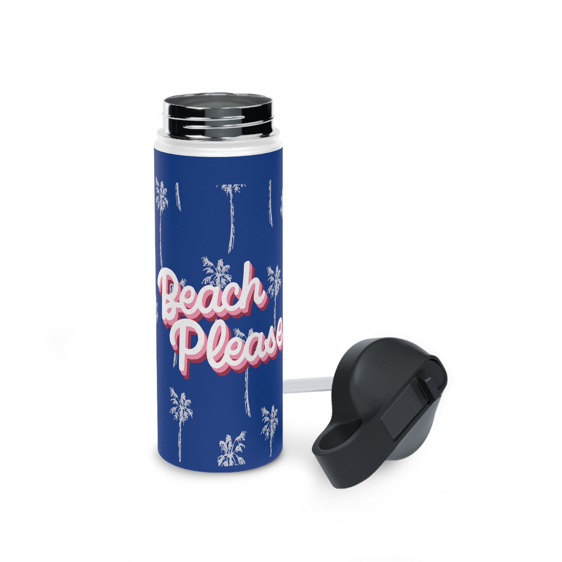 Beach Please water bottle, design water bottle, Stainless Steel Water Bottle, Standard Lid - SaviTraviDesigns