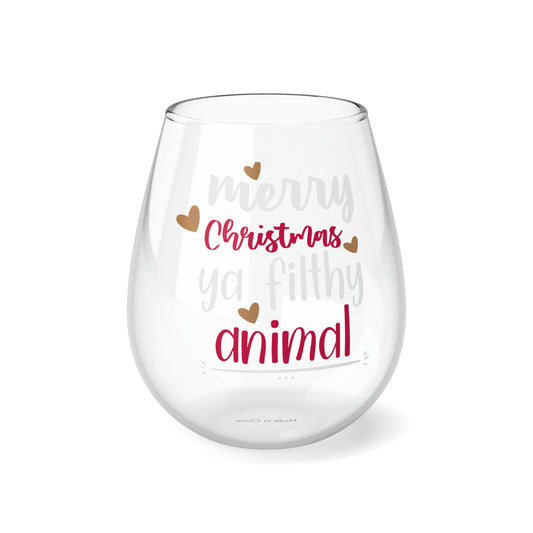 Merry Christmas you Filthy Animal, Wine Lover stemless, Unique stemless wine glass, Trendy wine glass, Wine glass gift, Stemless Wine Glass - SaviTraviDesigns