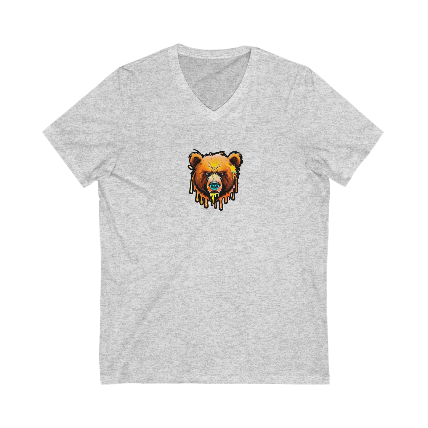 Orange Bear Shirt, Graffiti Graphic Shirt, Street Art, Urban Art, Unisex Jersey Short Sleeve V-Neck Tee Ash