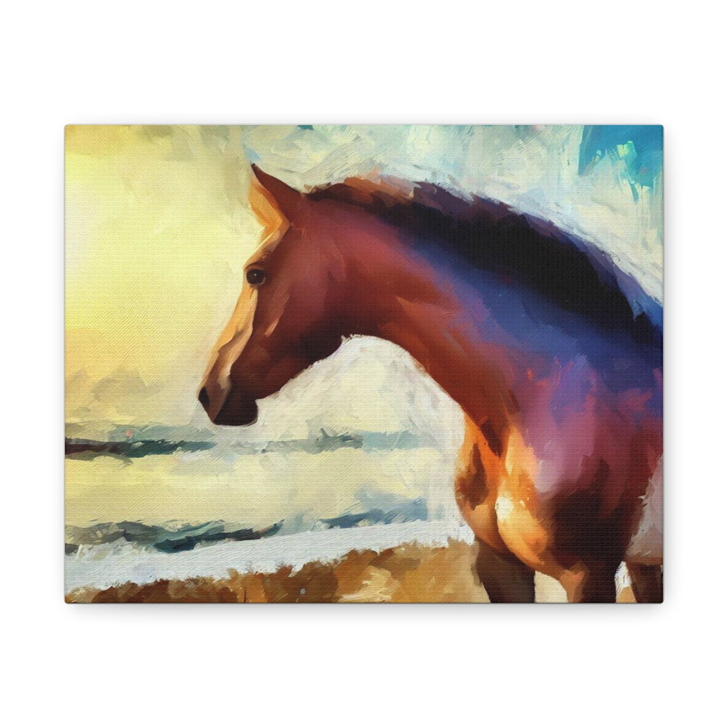 Horse wall art, beach art, ocean art, Canvas Gallery Wraps, Horse Beach, Sunset Beach - SaviTraviDesigns