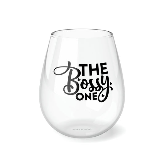 The Bossy One, Wedding Wine Glass, Best Friend Wine Glass, Wine Lover Stemless, Wine Glass Gift Idea, Stemless Wine Glass, 11.75 oz - SaviTraviDesigns