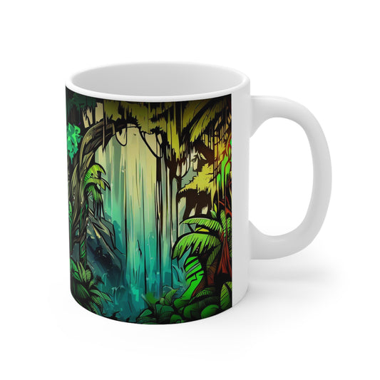 Jungle Mug, Graffiti Mug, Personalized Mug Designs, Creative Coffee Cups, Unique Mug Artwork, Printed Coffee Mugs, Artist-Designed Mugs - SaviTraviDesigns