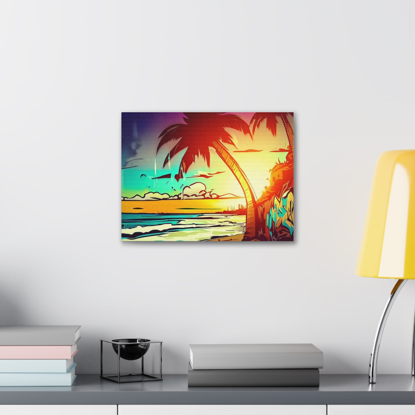 Graffiti Palm Tree, Sunset Beach, Graffiti art prints, Street art canvas, Urban art decor, Graffiti-style wall art, Graffiti canvas prints, Street art posters 16″ x 12″ Premium Gallery Wraps (1.25″)