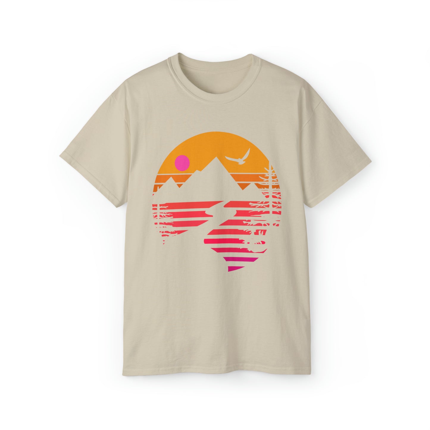 Mountain Stream Adventure Shirt | Hiking & Camping Tee | Nature-Inspired Outdoor Apparel Sand