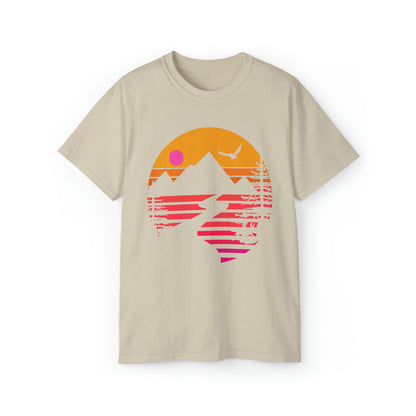 Mountain Stream Adventure Shirt | Hiking & Camping Tee | Nature-Inspired Outdoor Apparel Sand