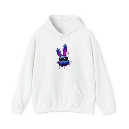 Bunny Hoodie, Graffiti Hoodie, Graffiti sweatshirt, Bunny sweatshirt, Urban Art Hooded Sweatshirt, Blue Bunny White