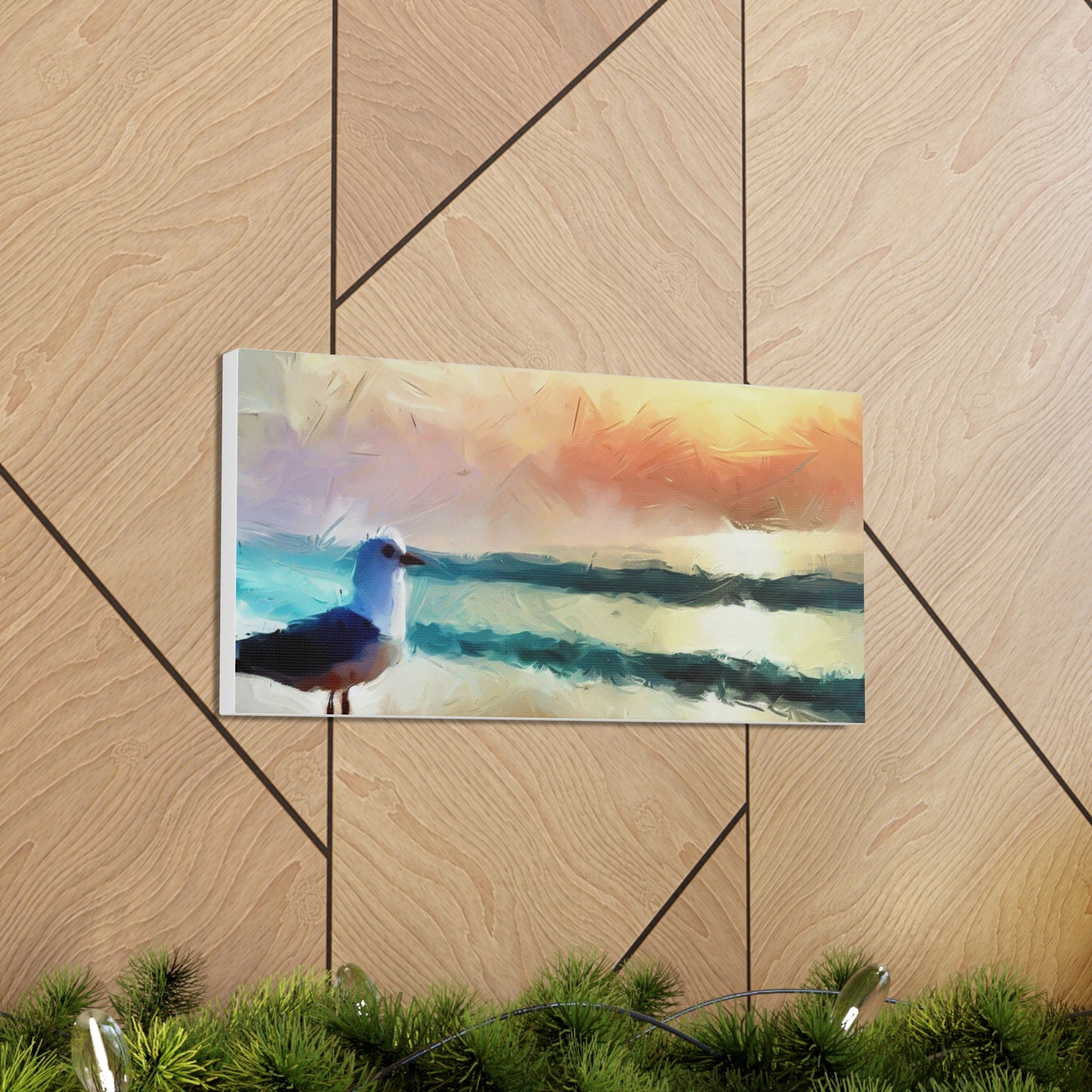 Sunset wall art, beach wall art, ocean art, Canvas Gallery Wraps, Seagull Beach