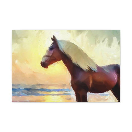 Horse wall art, beach wall art, ocean art, Canvas Gallery Wraps, Horse Beach, Sunset Beach - SaviTraviDesigns