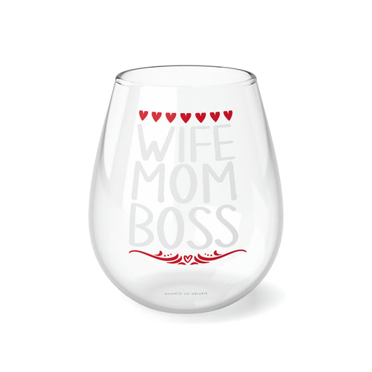 Wife Mom Boss, Mom Wine Glass, Boss Wine Glass, Wine Lover stemless, Unique stemless wine glass, Trendy wine glass, Wine glass gift - SaviTraviDesigns