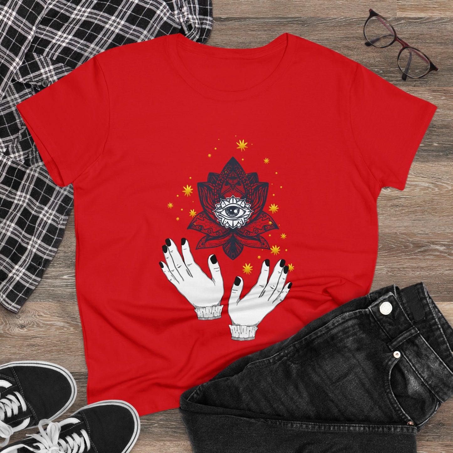 Meditation T-Shirts, Yoga Graphic Tees, Mindfulness Apparel, Zen T-Shirts, Spiritual Shirts, Chakra Tees, Womens T-Shirt Red