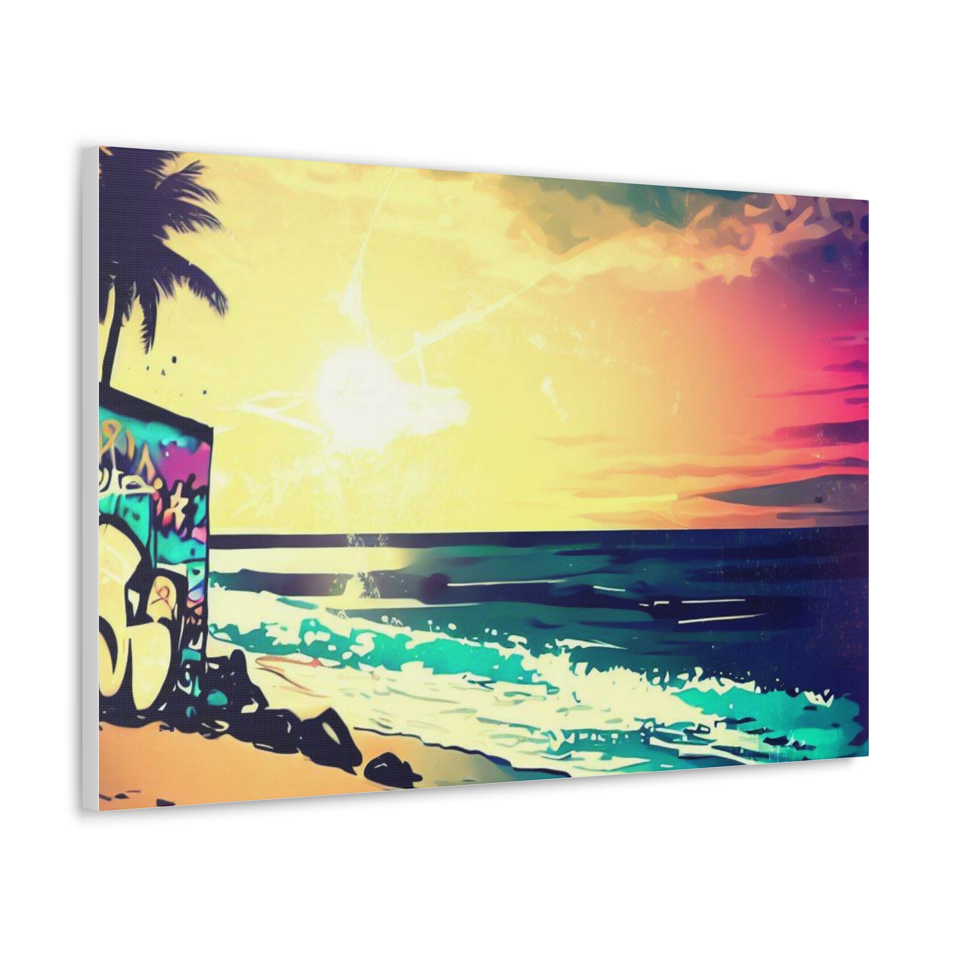 Beach Sunset, Sunset Hut, Graffiti-inspired home decor, Modern street art prints, Graffiti wall art, Street art canvas art, Graffiti artist prints - SaviTraviDesigns