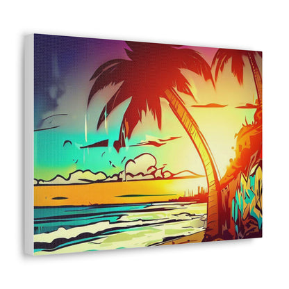 Graffiti Palm Tree, Sunset Beach, Graffiti art prints, Street art canvas, Urban art decor, Graffiti-style wall art, Graffiti canvas prints, Street art posters