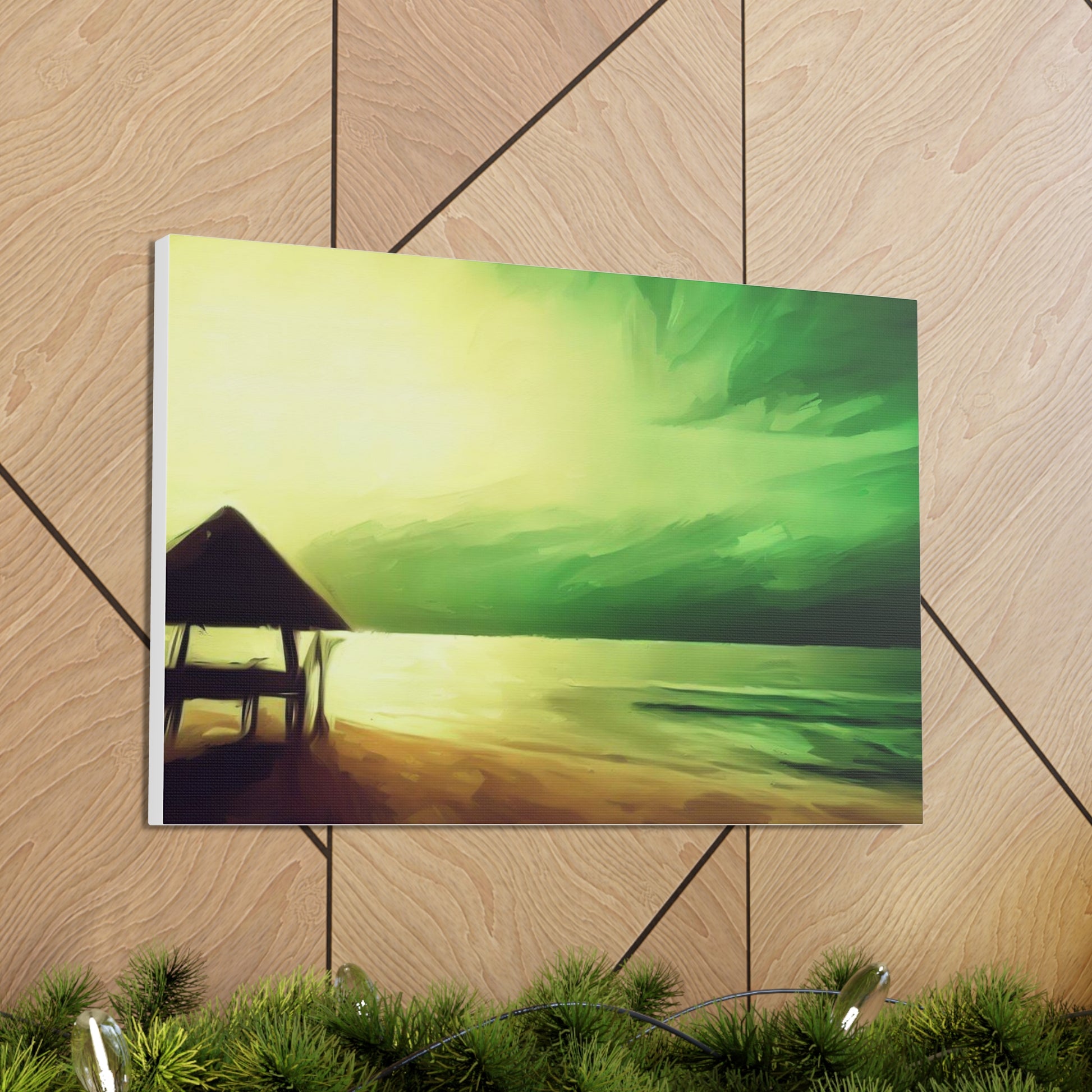 Green Sunset, Beach art, ocean art, beach wall art, Canvas Gallery Wraps