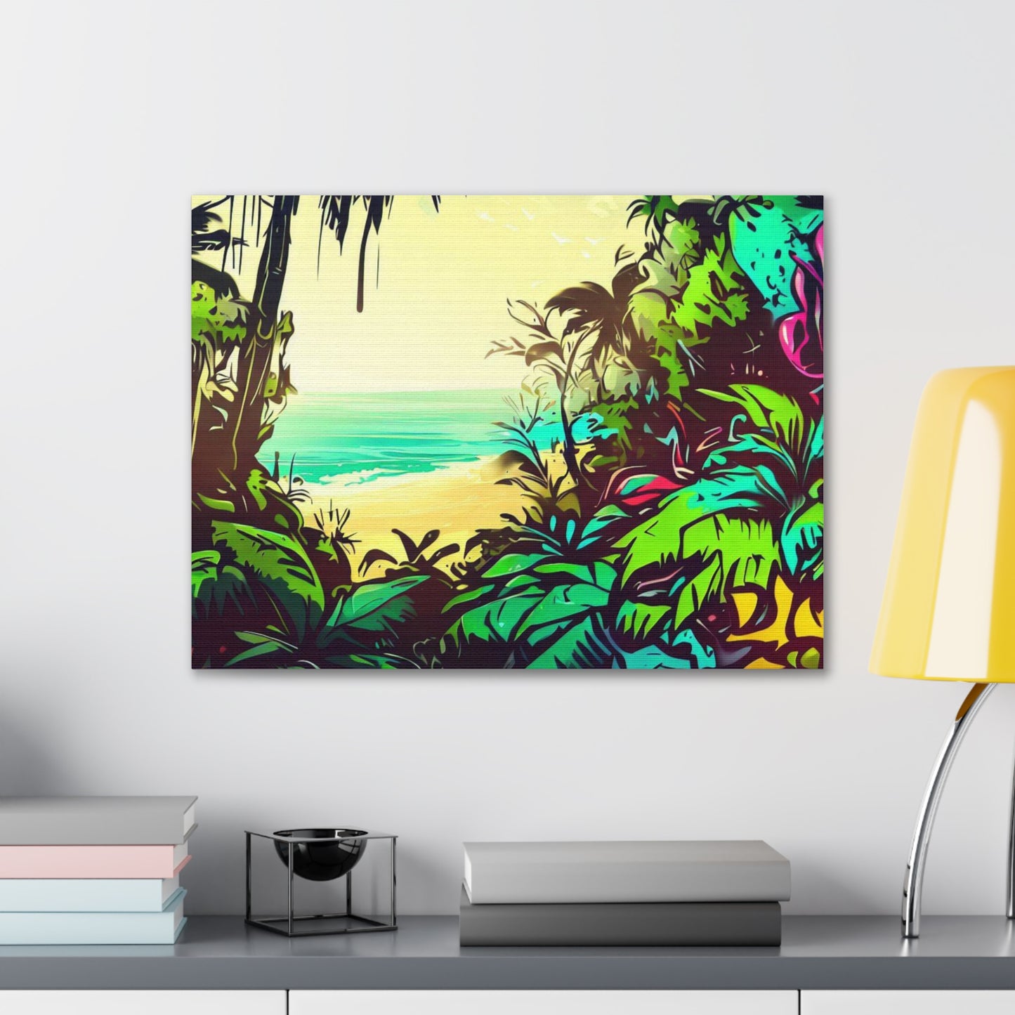 Jungle Beach, Rainforest Ocean, Graffiti-inspired home decor, Modern street art prints, Graffiti wall art, Street art canvas art, Graffiti artist prints - SaviTraviDesigns