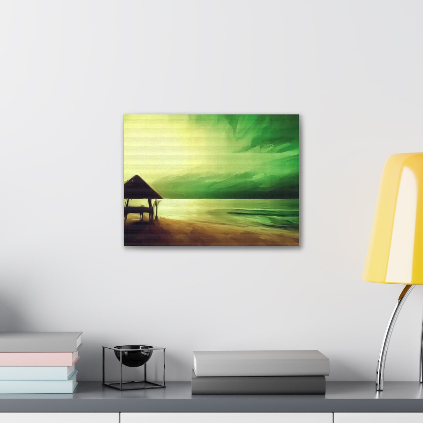 Green Sunset, Beach art, ocean art, beach wall art, Canvas Gallery Wraps