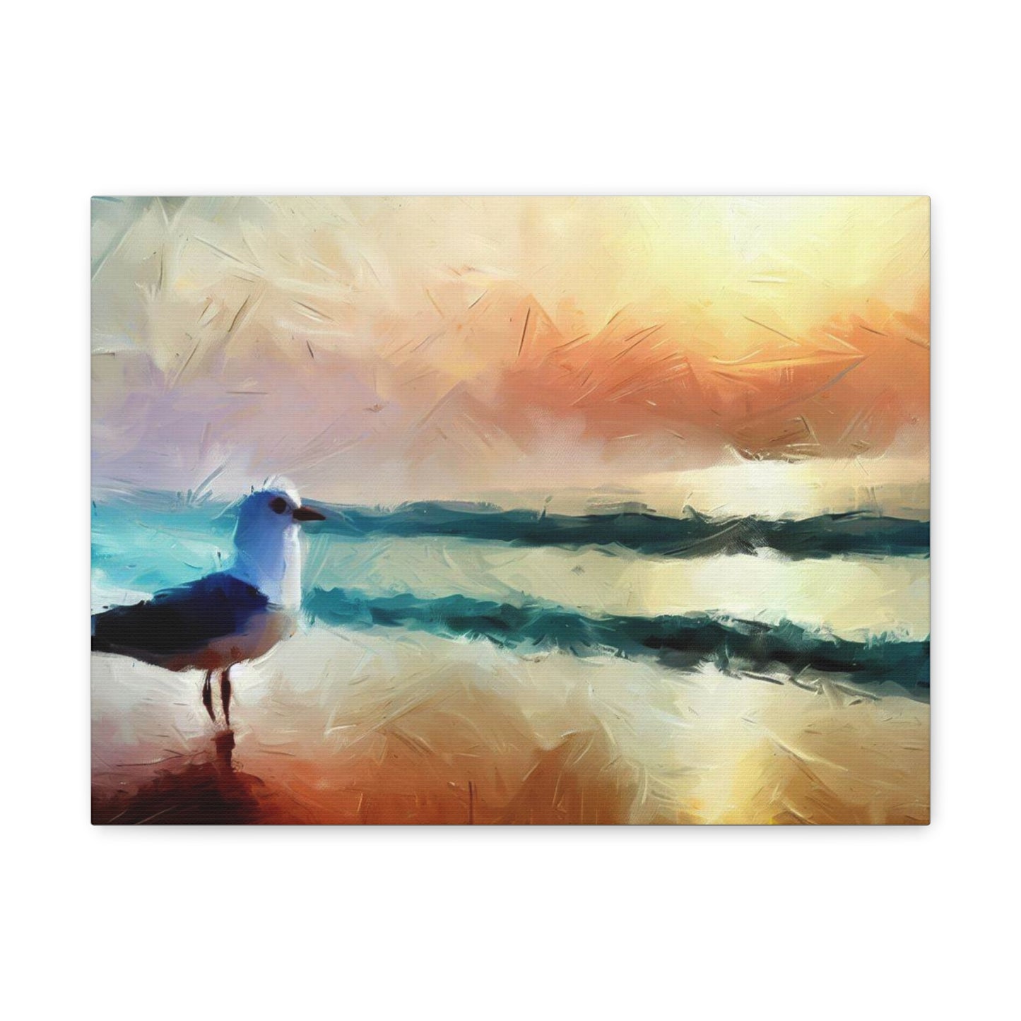 Sunset wall art, beach wall art, ocean art, Canvas Gallery Wraps, Seagull Beach 16″ x 12″ Premium Gallery Wraps (1.25″)