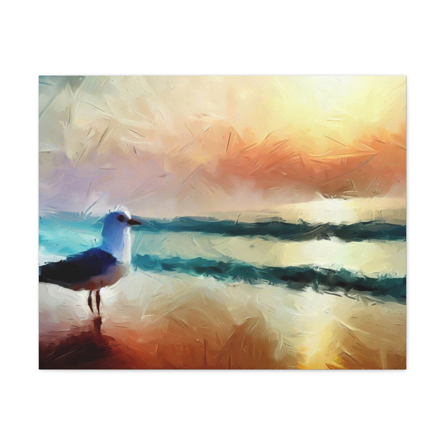 Sunset wall art, beach wall art, ocean art, Canvas Gallery Wraps, Seagull Beach 30″ x 24″ Premium Gallery Wraps (1.25″)