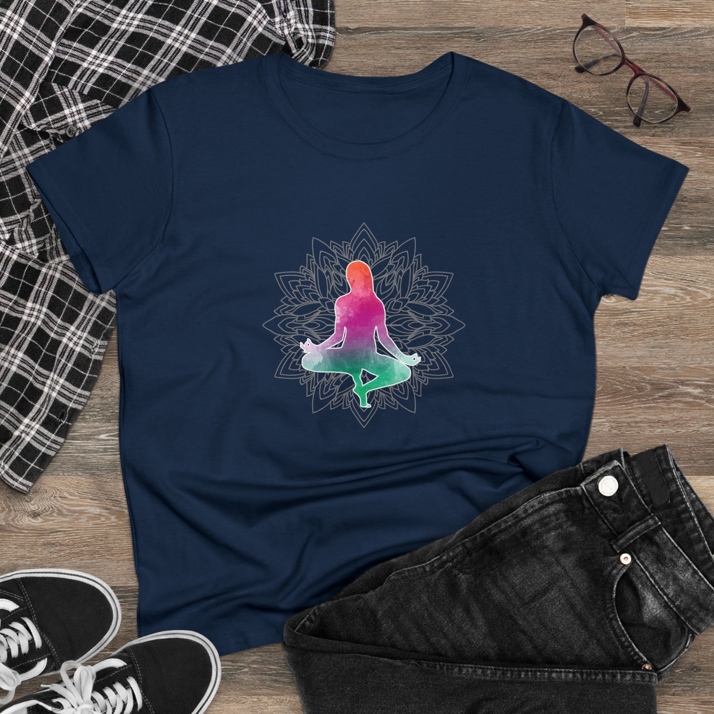 Meditation T-Shirts, Yoga Graphic Tees, Mindfulness Apparel, Zen T-Shirts, Spiritual Shirts, Chakra Tees Navy