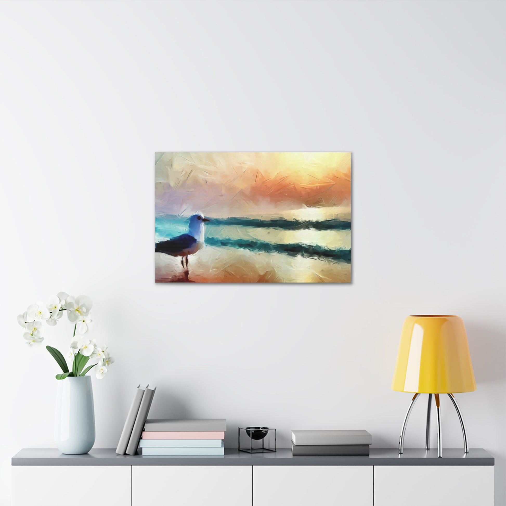 Sunset wall art, beach wall art, ocean art, Canvas Gallery Wraps, Seagull Beach