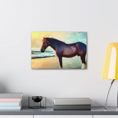 Horse wall art, Beach wall art, ocean art, Canvas Gallery Wraps, Horse Beach, Sunset Beach - SaviTraviDesigns